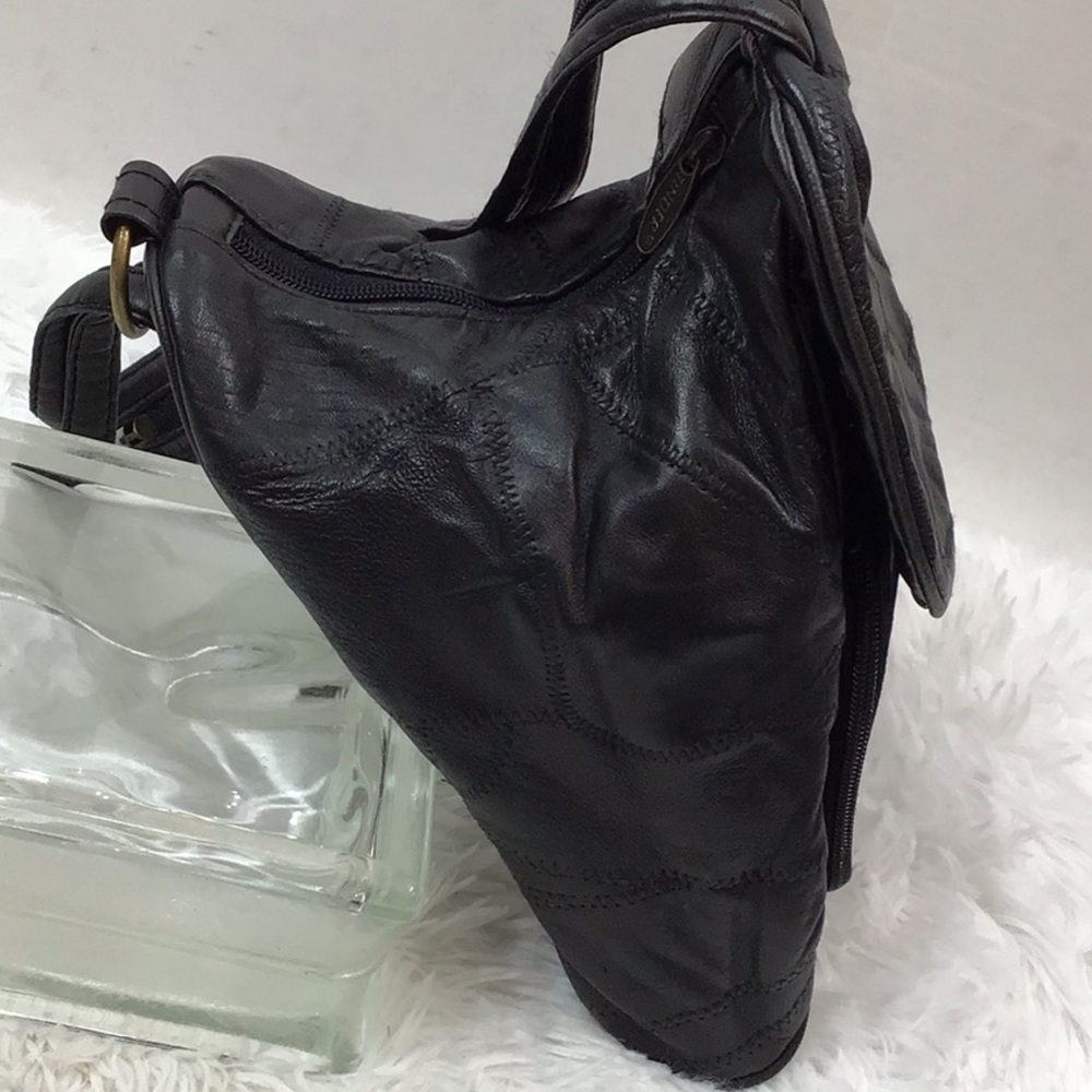 Patchwork black leather convertible backpack - image 7